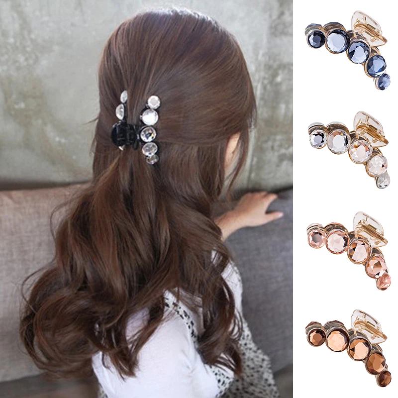 1PCS Top Gripper Crystal Rhinestone Pearl Hair Pins Hair Clip Women Hair Crab Plastic Hair Claw Barrettes Elegant Top Clip