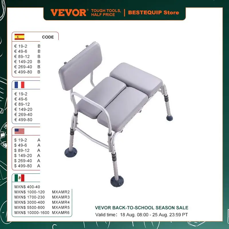 VEVOR Tub Transfer Bench for Bathtub 500lbs Shower Seats for Adults  Lightweight Shower Bench for Elderly and Disabled 10 Levels