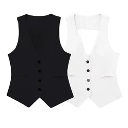 TRAF Top Women 2024 Summer Halter Neck Tanks&Camis Vest Tops Ladies Fashion Casual Elegant Sleeveless White Black Tank Tops