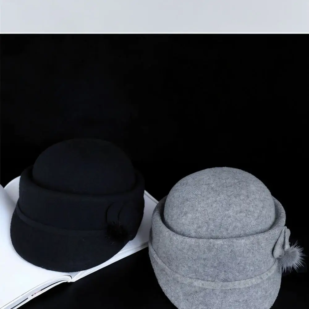 Wool Bucket Hat Women Winter Warm Felt Cap Vintage British Style Fedora Elegant Dome Basin Hat Fashion Casual Headwear