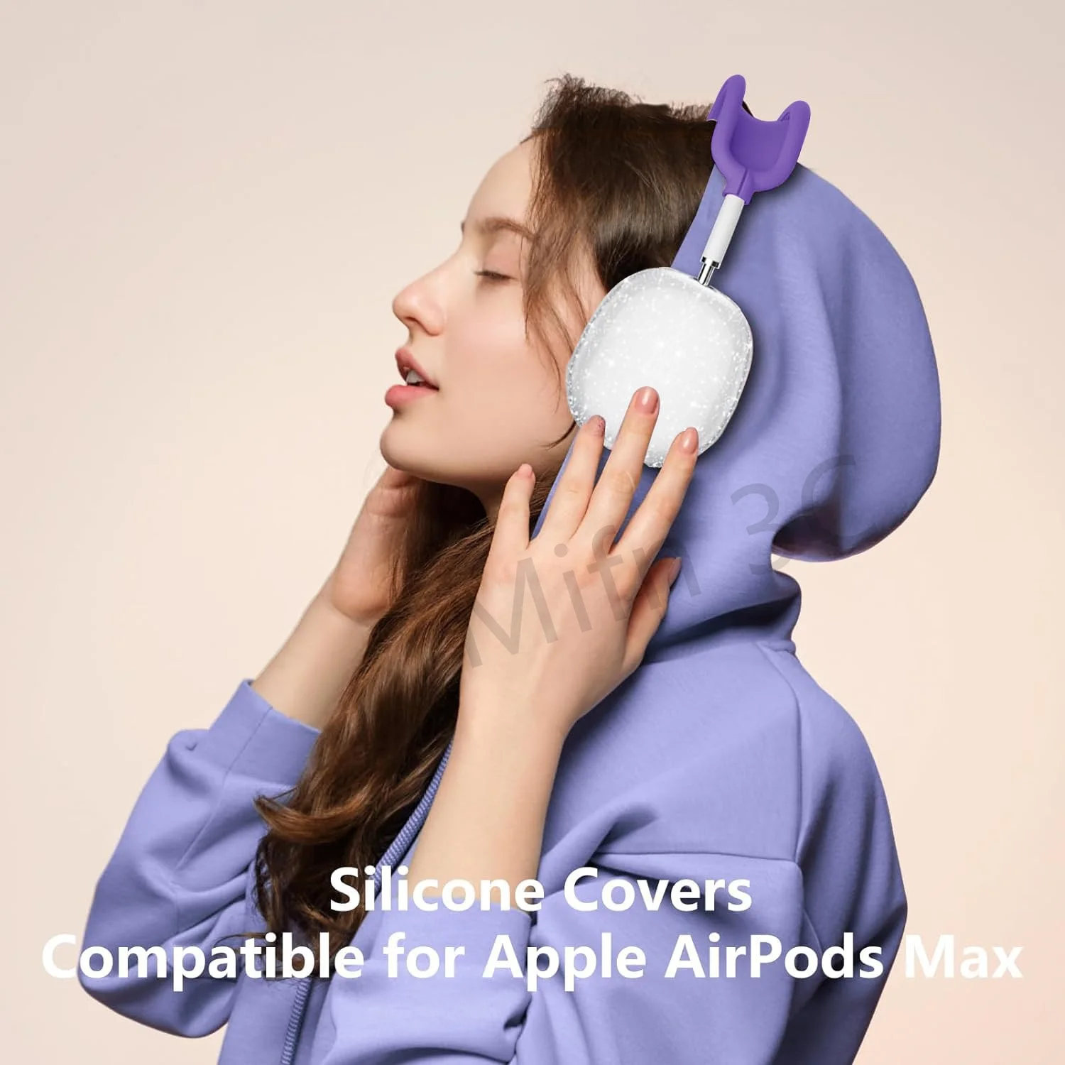 AirPod Max 2024 casing berkilau transparan, Set penutup ungu untuk Airpods Max2 Aksesori headphone