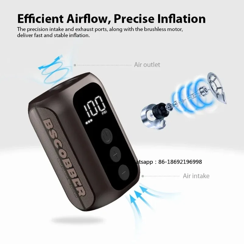 BSCOBBER A5mini Portable Air Pump Portable Rechargeable Wireless Bicycle Accessories Tire Inflator  100PSI High Pressure