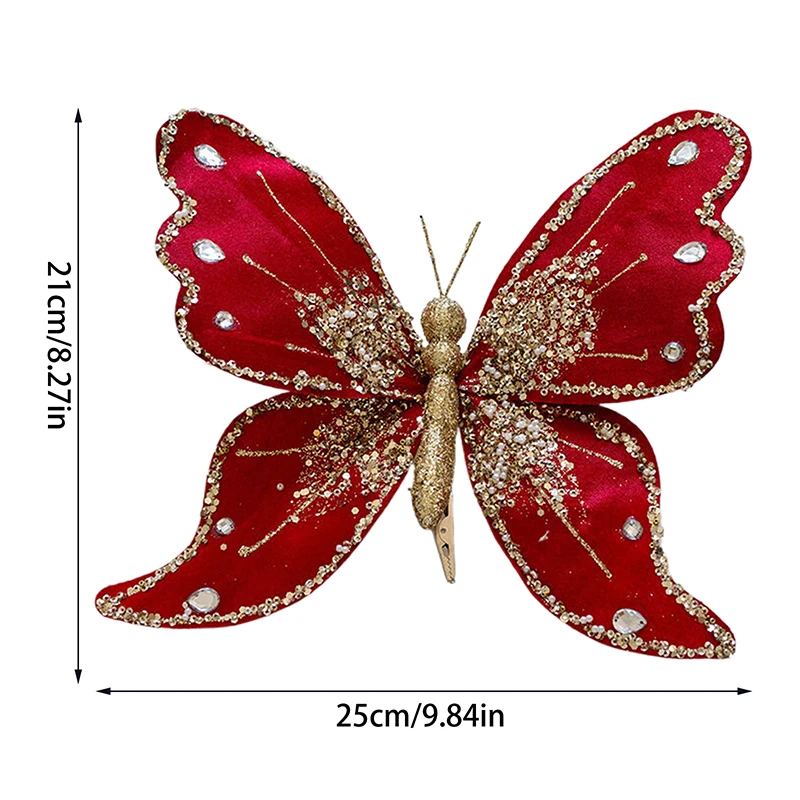 Red Christmas Sparkling Butterfly Jewelry Clip New Year Jewelry Children's Wedding Bridal Jewelry Home Decoration DIY Crafts