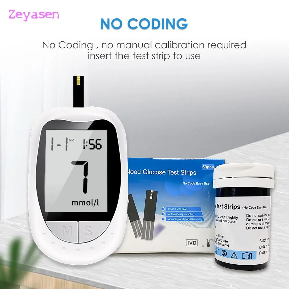 Глюкометр ELERA: набор для измерения уровня сахара в крови без кодирования, тест на диабет, 50/100 тест-полосок и 50 ланцетов