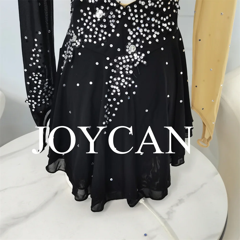 JoyCan Ice Figure  Skating  Dress Girls Black Spandex Stretchy Competition Dance Wear Customized