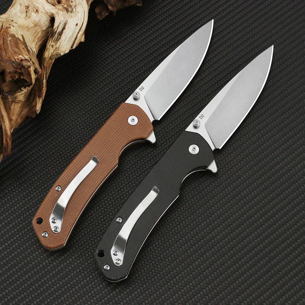 New Tunafire Folding Pocket Knives D2 Steel G10 Handle Professional Cuter Outdoor Camping Hunting Survival EDC Tool Pocket Knife