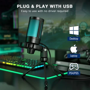 Ampligame-Fifine USB Gaming Microphone with Light-Touch Mute, Condenser Microphone with Tripod for PC, PS4, PS4, 5, Laptop Streaming-A2 9 Main sales condenser microphone - №5