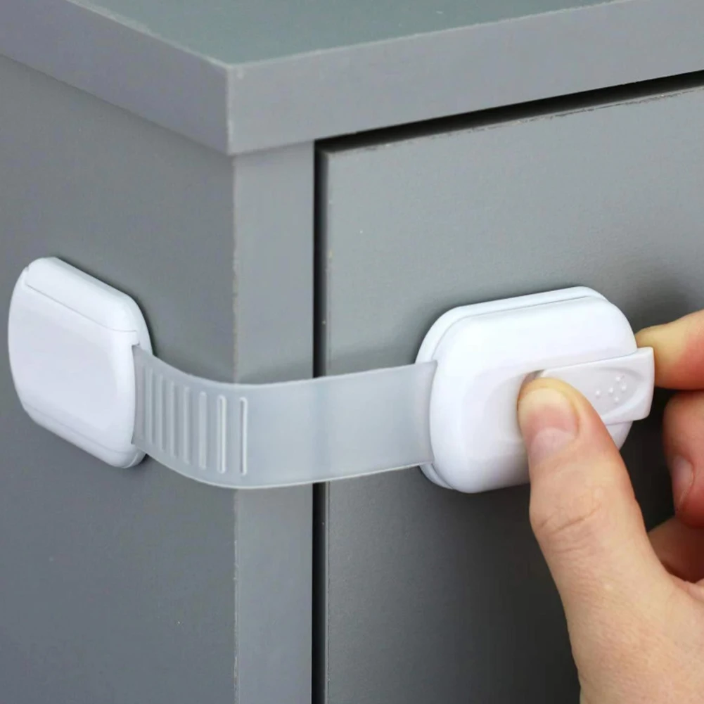 14pcs Cabinet Lock Baby Proof Child Safety Adjustable Self Adhesive Straps White