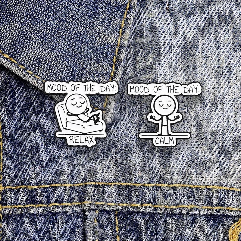 Mood Of The Day Calm Relax Stick Figure Enamel Badge Minimalist Emotion Pin Brooch Jewelry Gifts For Stress Relief Seekers