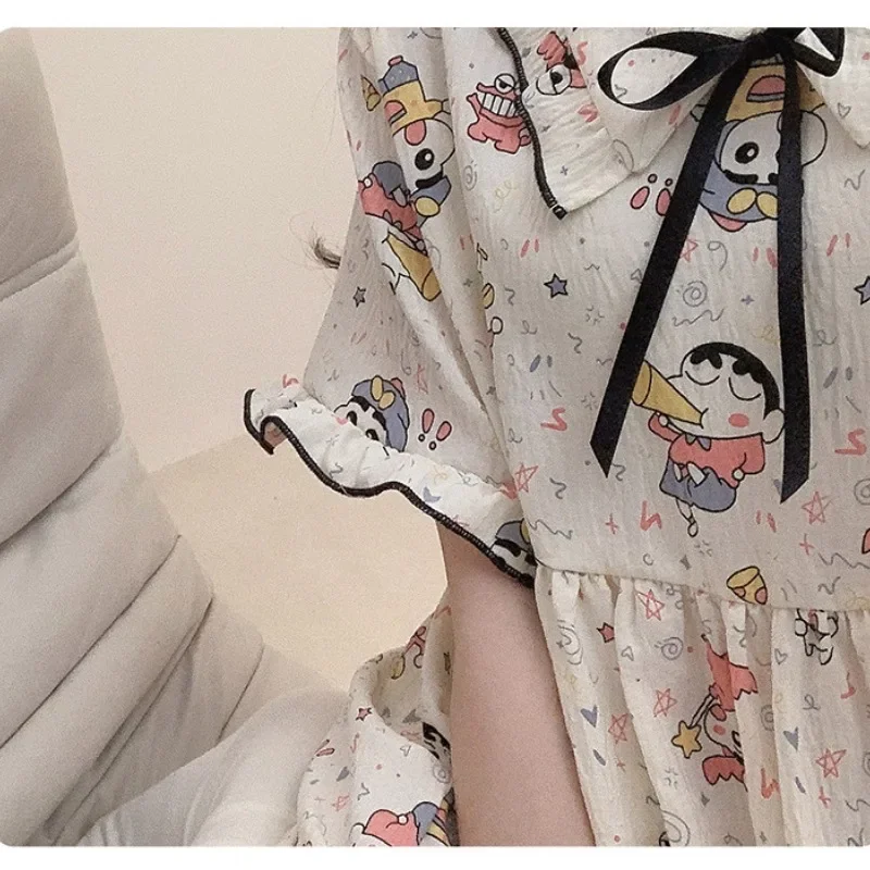 Ins Trend 140kg Large Size Loose Home Dress Women\'s Summer Thin Pajamas Loungewear Students Short Sleeve Princess Sleepshirts