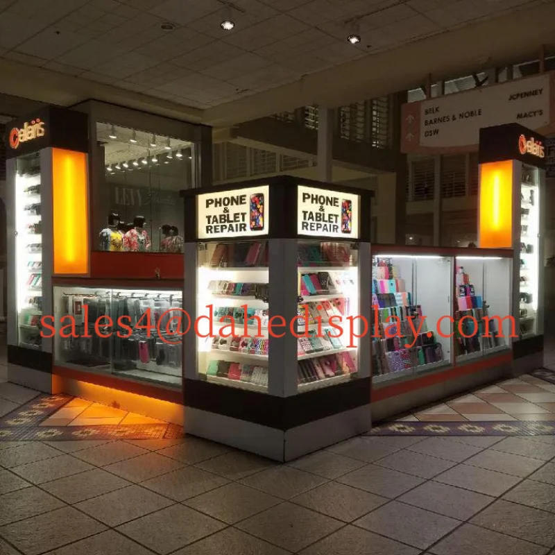 custom.Customized Cellphone Store Glass Display Cabinet with Light Phone Display Showcase Cell Phone Accessories and Repair 6