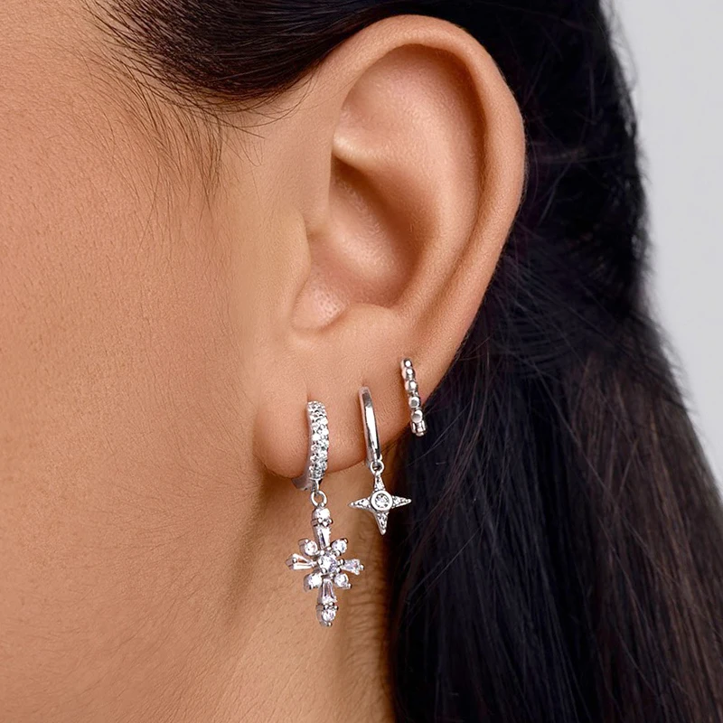New 925 Sterling Silver Ear Needle Christmas tree/snowflake pendant Hoop Earrings For Women fashion Christmas gifts accessories