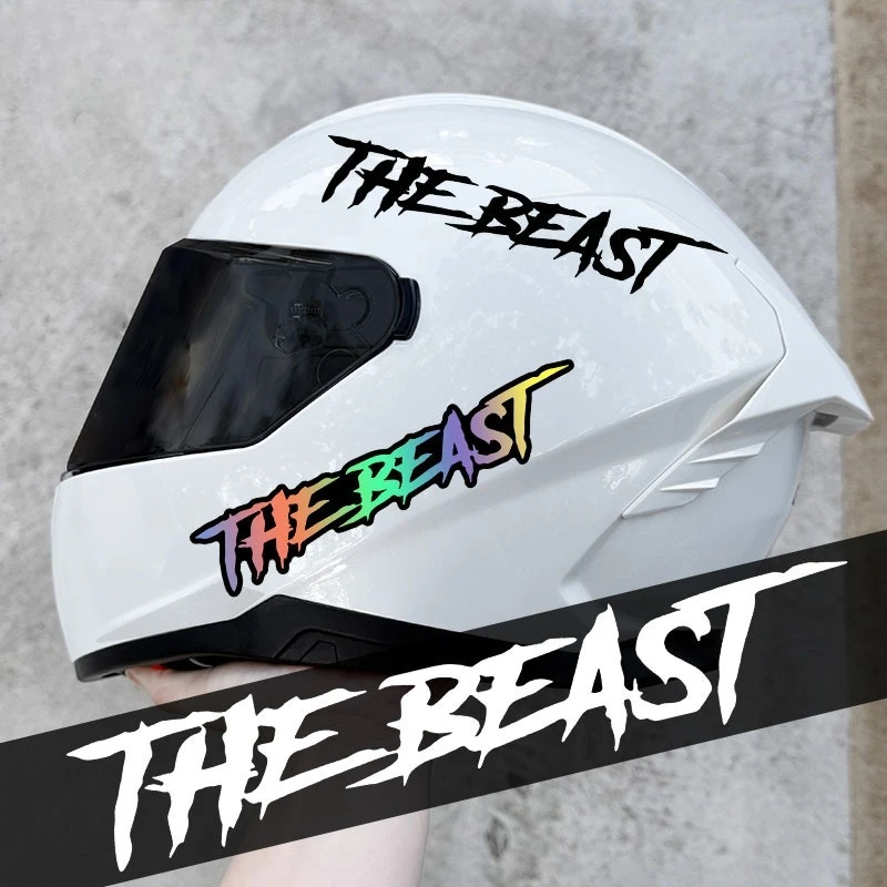 2 Stück THE BEAST Motorradhelm-Aufkleber, wasserdicht, universelle Vinyl-Aufkleber zum Selbermachen für Motorrad-Kraftstofftank, Vordergabel, Seitenverkleidungen