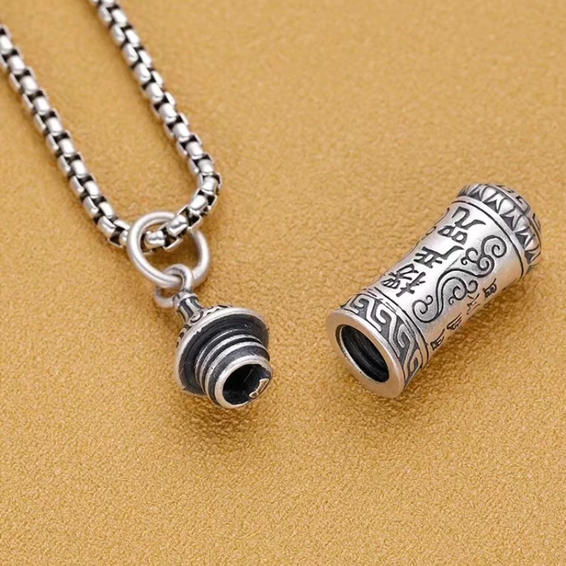Blessing Shurangama Mantra Pendant Male Choker Accessories Vintage Relief Scripture Tube Necklace For Men Jewelry