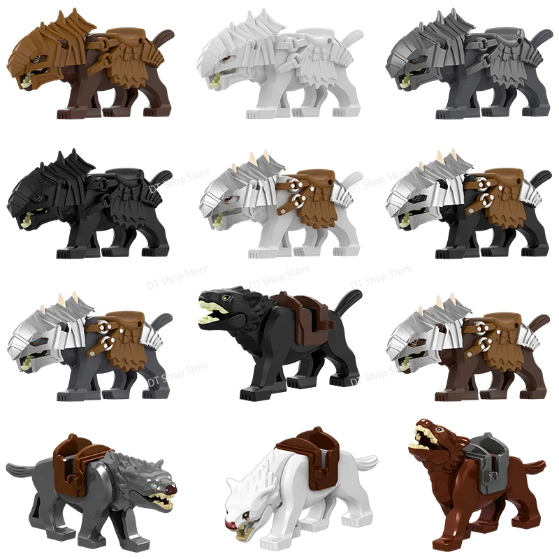 

P8011-8014 Medieval Creative Animal Building Blocks Toys MOC Grey Brown White Black Wolf Mount Soldier Accessories DIY Toys Gift