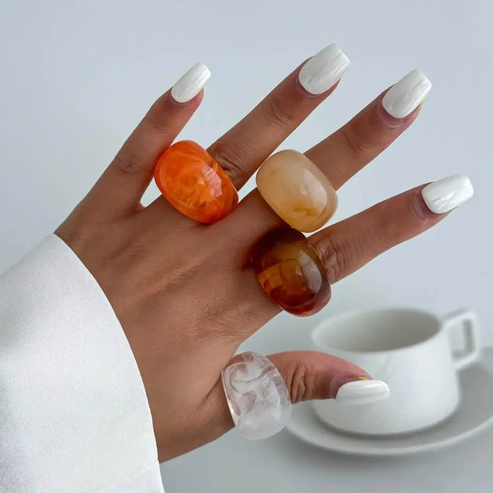 Colorful Resin Ring Jelly Texture Finger Ring Transparent Resin Round Band Layered Fashion Accessory for Women Versatile Wear