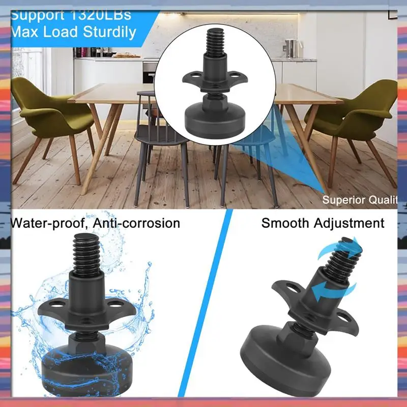 AFBC Furniture Leveler 3/8 Inch-16 Threaded With T-Nut Kit Adjustable Furniture Leveler For Tables, Cabinets, Chairs,And More Du