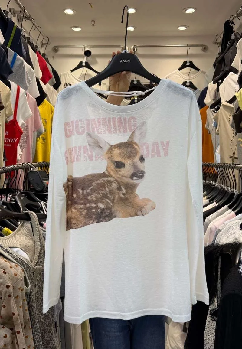 

Свободная женская футболка с длинным рукавом и круглым вырезом в корейском стиле, модная, с мультяшным принтом, защита от солнца, открытая спина, универсальный топ