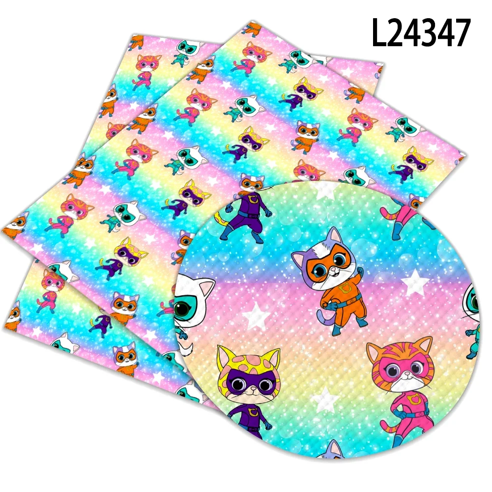 

30*136cm Disney Cartoon Super Kitties Artificial Leather Cross Lychee Pattern for DIY Jewelry Earring Craft Making