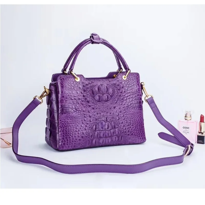 Authentic Real Alligator Leather Women's Purple Handbag Genuine Exotic Crocodile Skin Lady Single Shoulder Bag Female Cross Bag