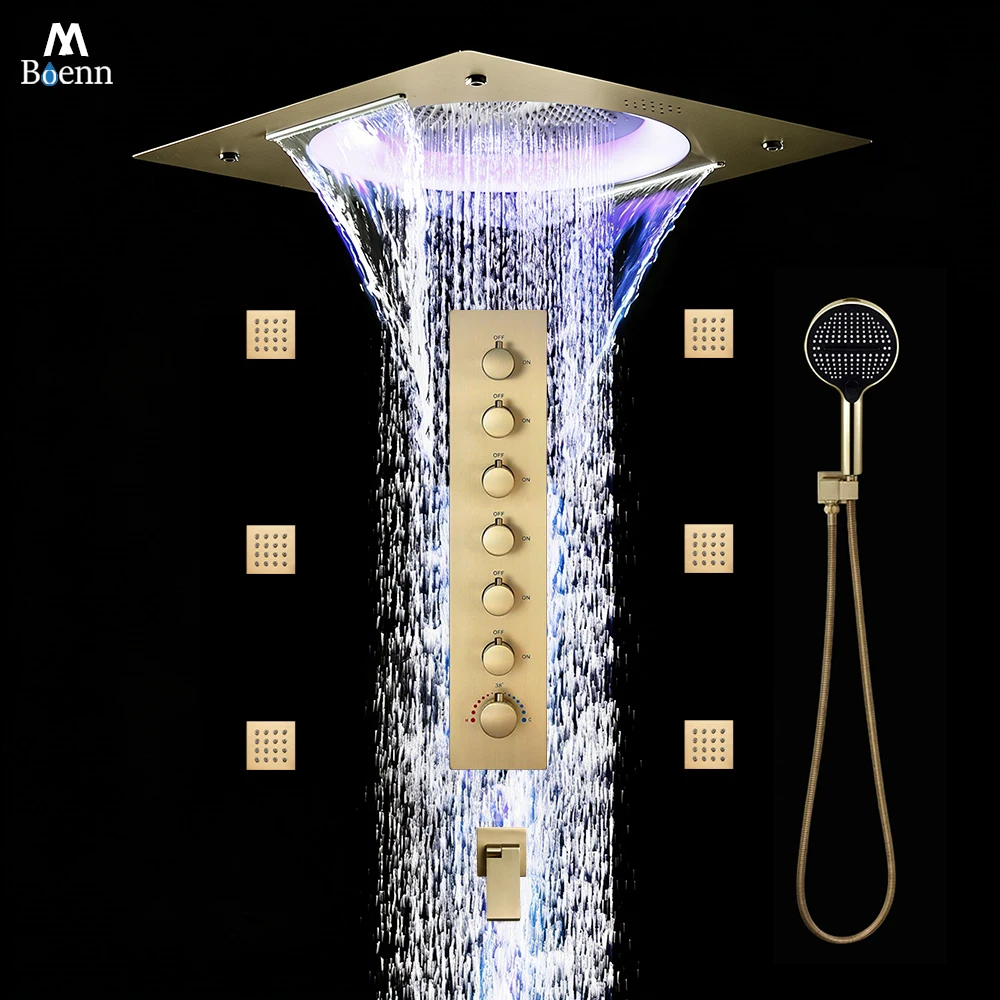 

Luxurious Music Shower Set Bathroom Faucets Black Shower Head Thermostat Concealed Mixer Brass Large Flow Rainfall Showers Panel