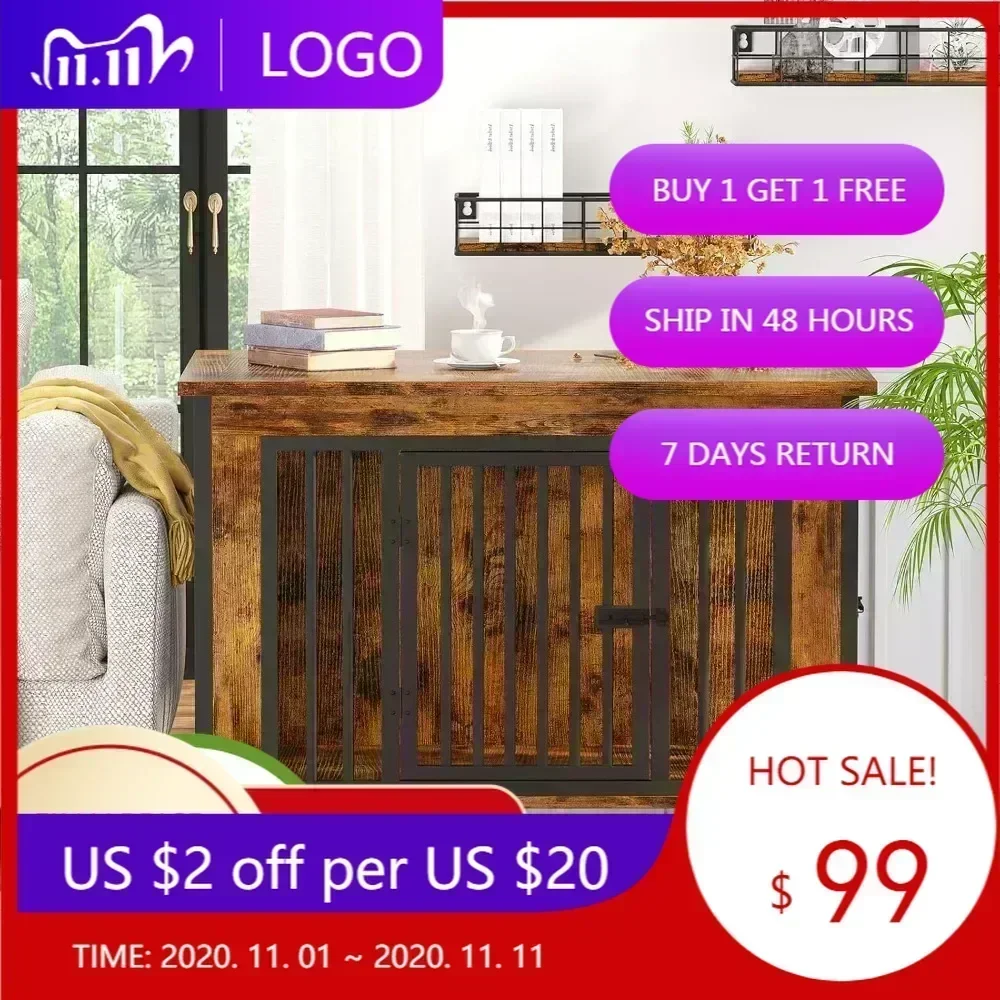 

Горячая распродажа: Большая деревянная клетка для собак размера XL для средних и крупных пород - устойчивая к разгрызанию комнатная будка с двойными дверями