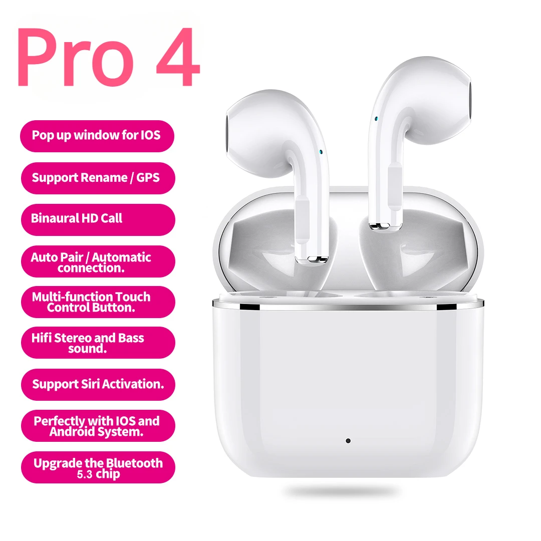 

PRO 4 Wireless Air Buds Ear Pods Earphones Audifonos Inalambricos Bluetooth True Wireless Earbuds Gaming In Ear Headphone