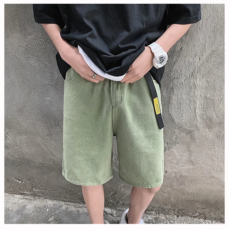 Spring Summer Solid Casual Men's Versatile Cool Boys Soft Loose Denim Jeans Shorts Pant Sport Button Get A Belt