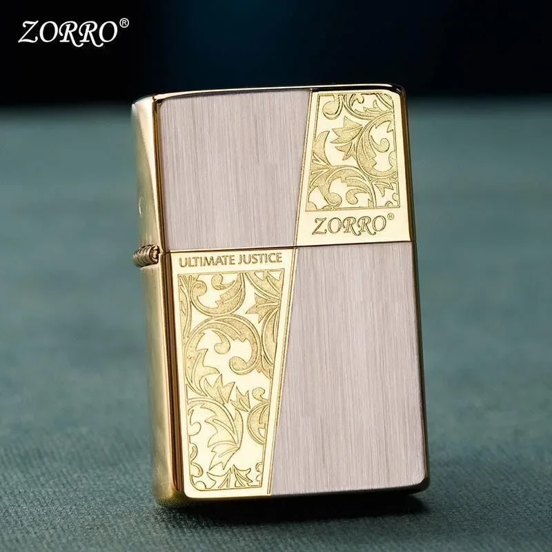 Zorro Brass Kerosene Windproof Lighter Personalized Creative Ultra-thin Sand Wheel Kerosene Lighter Men\'s Smoking Accessories