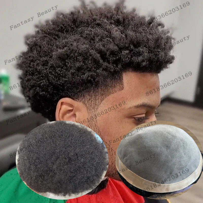 

Натуральная линия волос, афро-черные мужские волосы HUman, 6 мм, плотные завитки, парики, необнаружимые, долговечные, верхняя, моно-база, мужской парик, коричневый парик