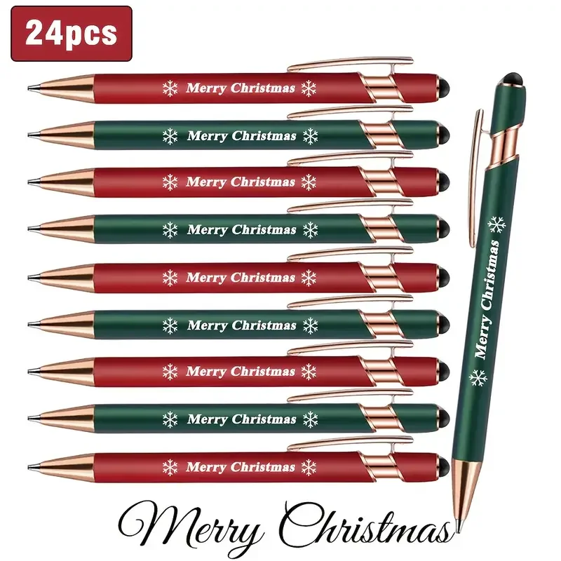 Bolígrafo de metal de lujo, 10/24/36/48/50 Uds., con texto "Feliz Navidad", diseño de copo de nieve, bolígrafo de escritura retráctil