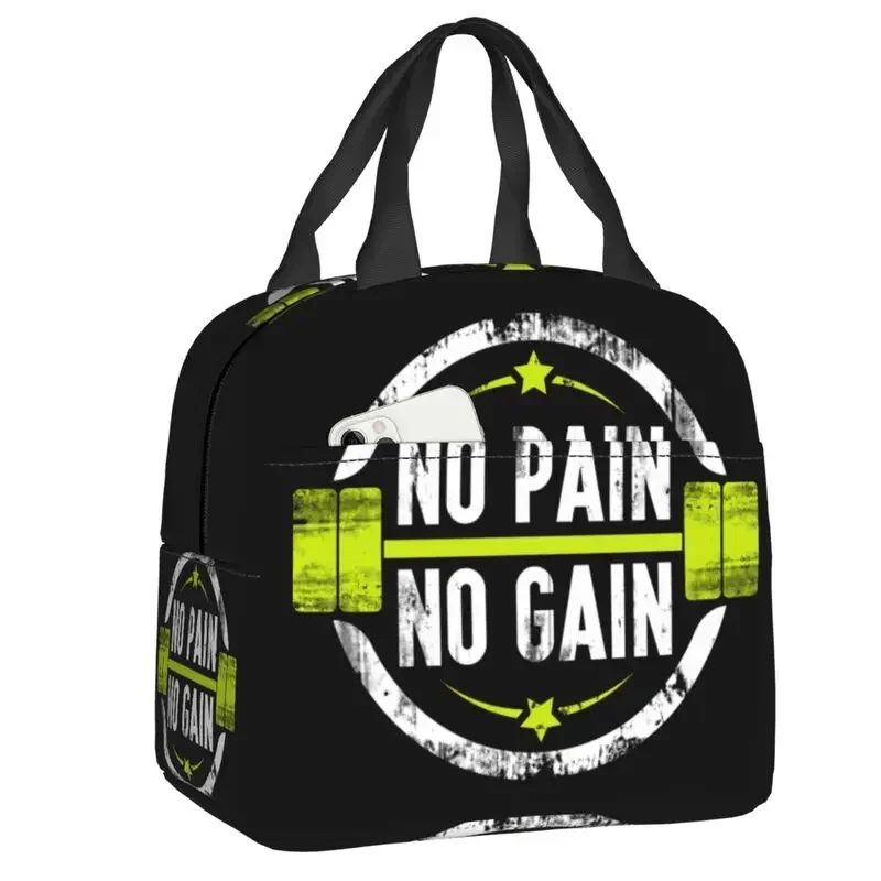 

Powerhouse No Pain No Gain Thermal Insulated Lunch Bag Women Bodybuilding Gym Portable Lunch Tote for School Food Bento Box