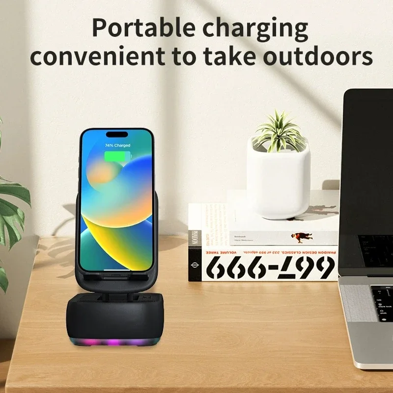 Pengeras suara multifungsi 3 dalam 1, pengeras suara Bluetooth nirkabel dengan fungsi Bank pengisi daya dapat digunakan sebagai dudukan ponsel