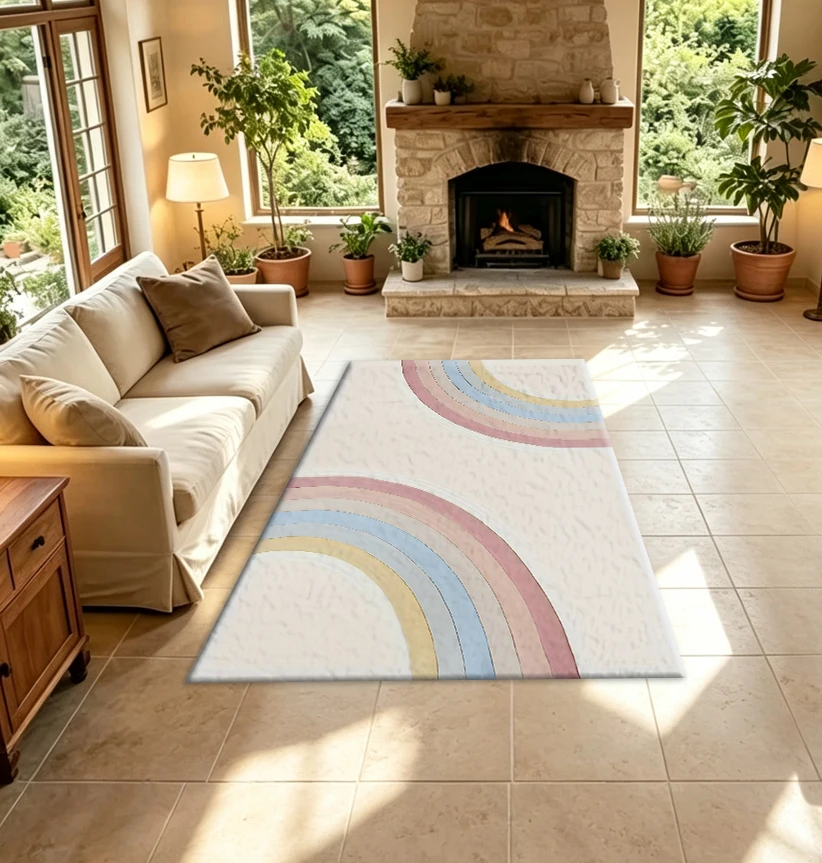 Bohemian Style Abstract Rainbow Print Carpet, Soft Non-Slip Floor Mat, Suitable for Living Room, Bedroom, Home Decoration