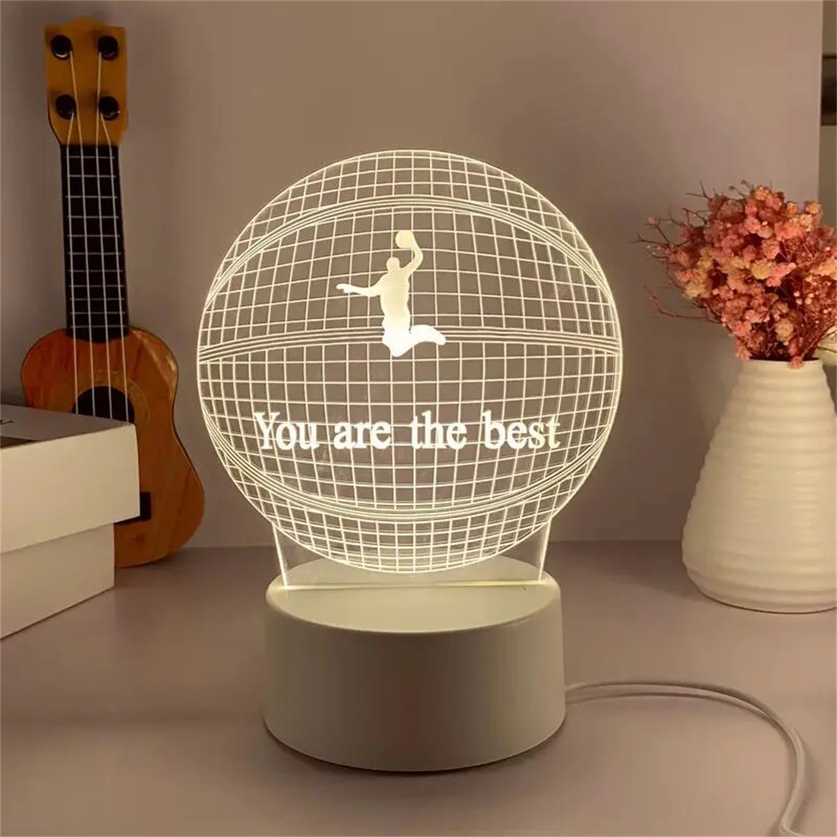 1pc Basketball 3D Night Light, 3D Optical Illusion Lamp With Touch, 7-Color Changing Ambient Light For Bedroom