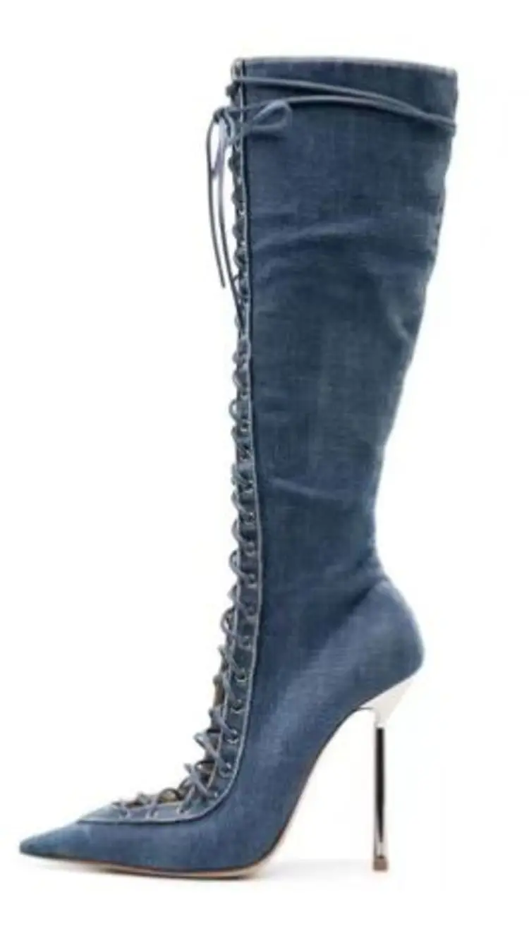 2026Spring/Summer New Lace Up Short Cool Boots Side Zipper Banquet Slimming High Heels Sexy Knee Length Women's Boots image 4