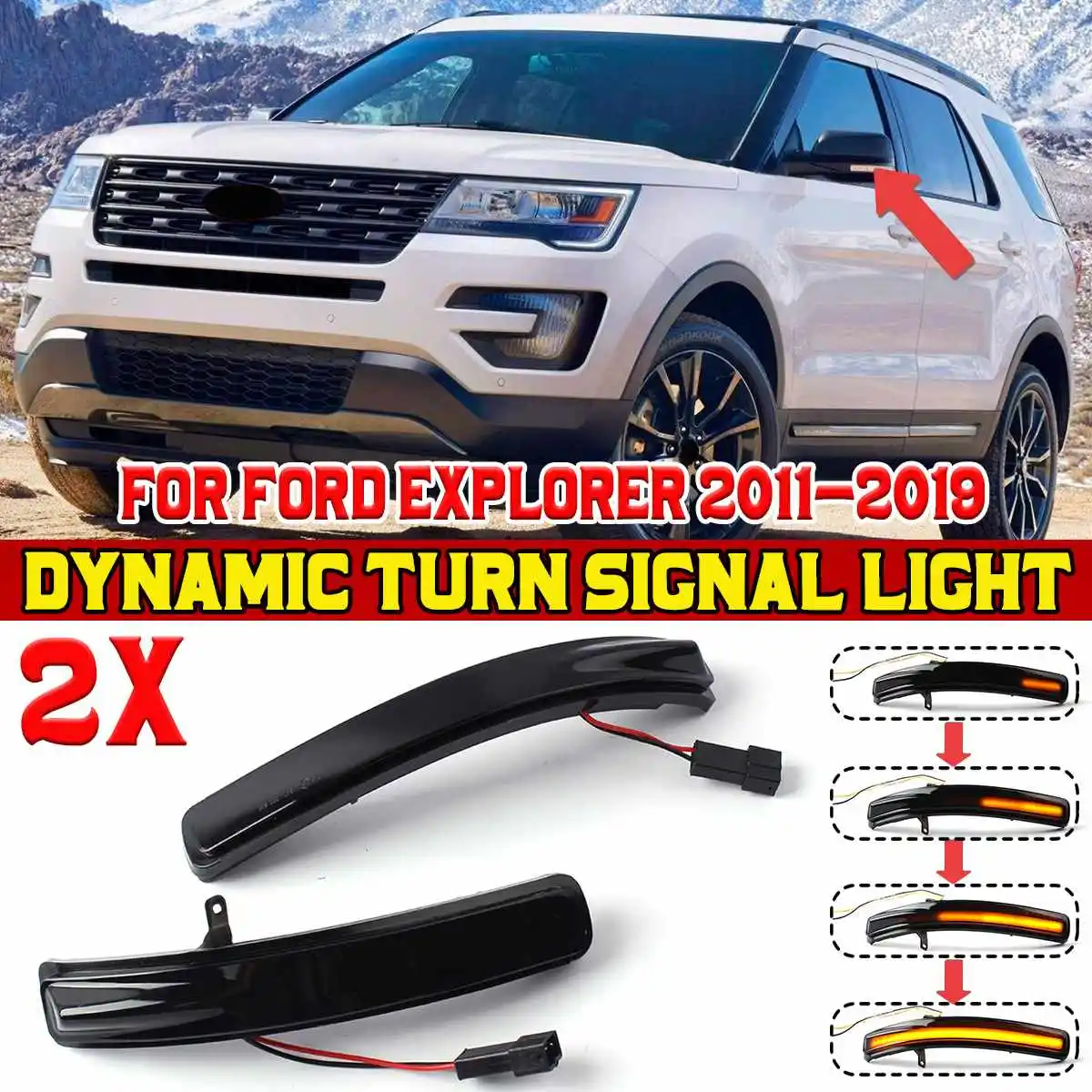 

L + R Автомобильный светодиодный динамический боковой зеркальный указатель поворота, индикатор последовательного света, указатель поворота для Ford Explorer 2011-2019