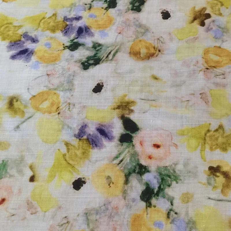 Ramie Grey Fabric, High Density Washed Printed Twill, Skin Friendly Natural Antibacterial, For Garment DIY Curtain, New Arrival