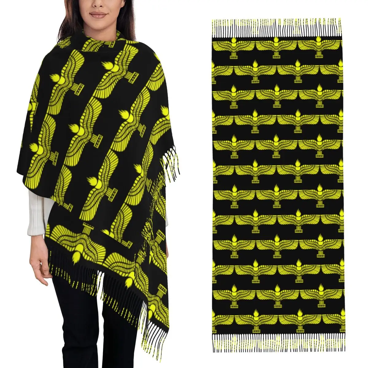 

Assyrian Suryoyo Flag Syriac Aram Scarf Tassel Scarves for Women Soft Warm Shawls and Wraps Long Fall Winter Shawl Wrap