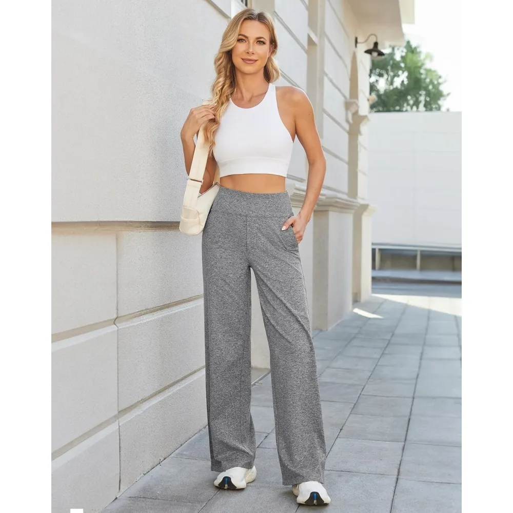 

Брюки для йоги Широкие брюки с карманами Эластичное платье с высокой талией Повседневные спортивные штаны Миниатюрные/обычные