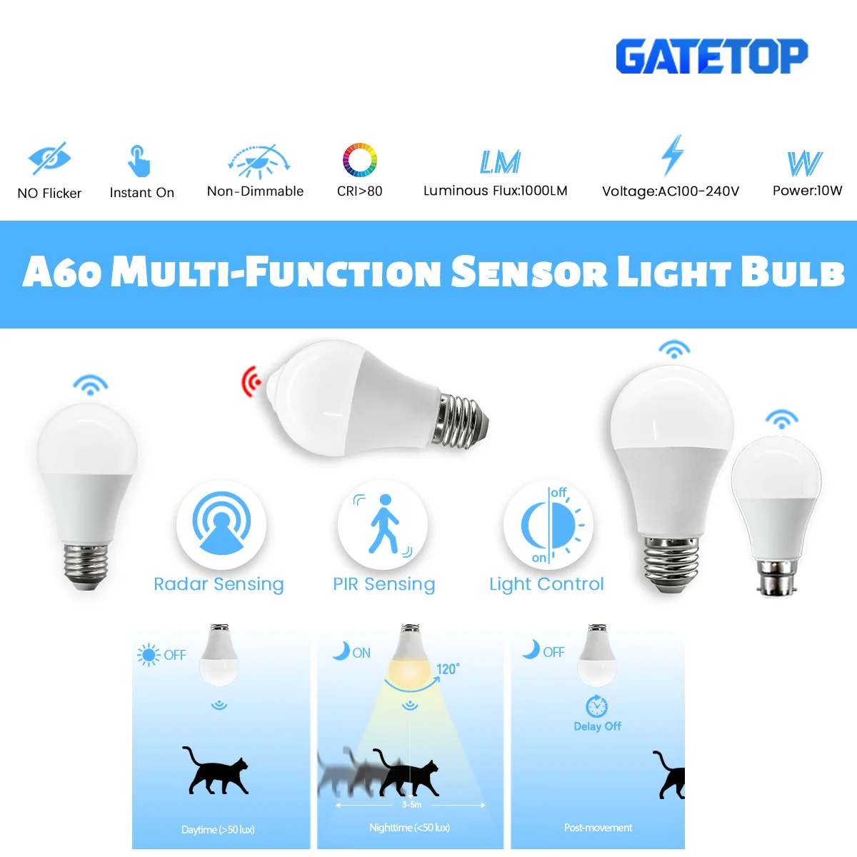 

2PCS 10W E27 B22 PIR Radar Motion Sensor LED Bulb AC120V/220V Warm Light Infrared Detector Auto ON/OFF Lamp for Outdoor Lighting