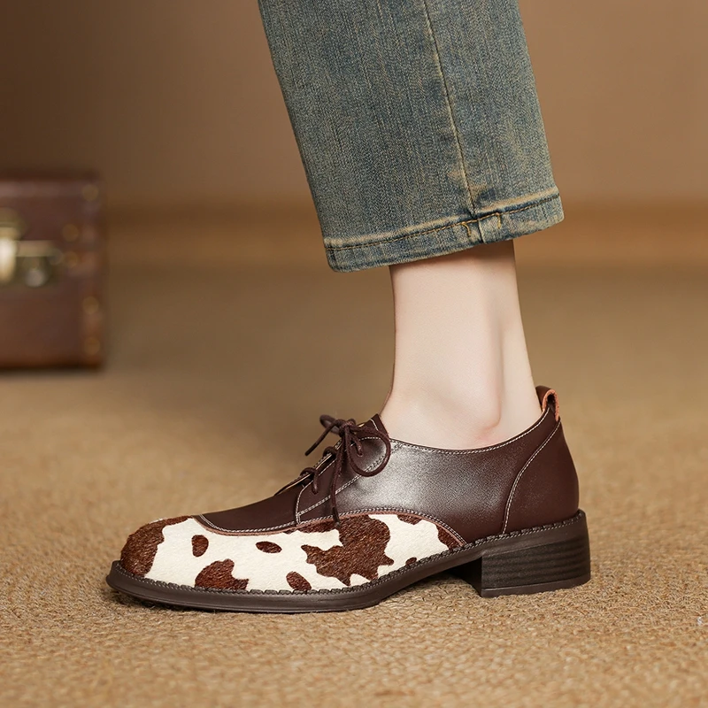 

2026 Женские туфли-оксфорды из натуральной кожи с круглым носком, черные, коричневые женские броги на шнуровке, лоферы, повседневная женская обувь, кожаная обувь