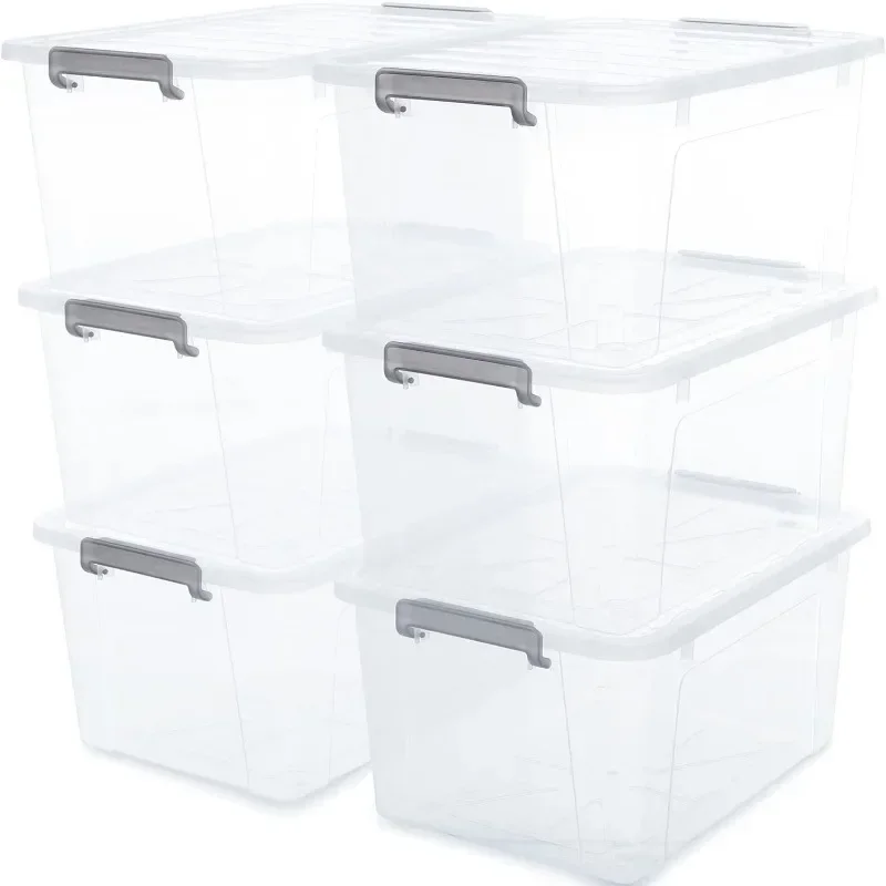 

Citylife 6 Packs 44.4 QT Plastic Storage Bins with Lids Large Stackable Storage Containers for Organizing Clear Storage Box