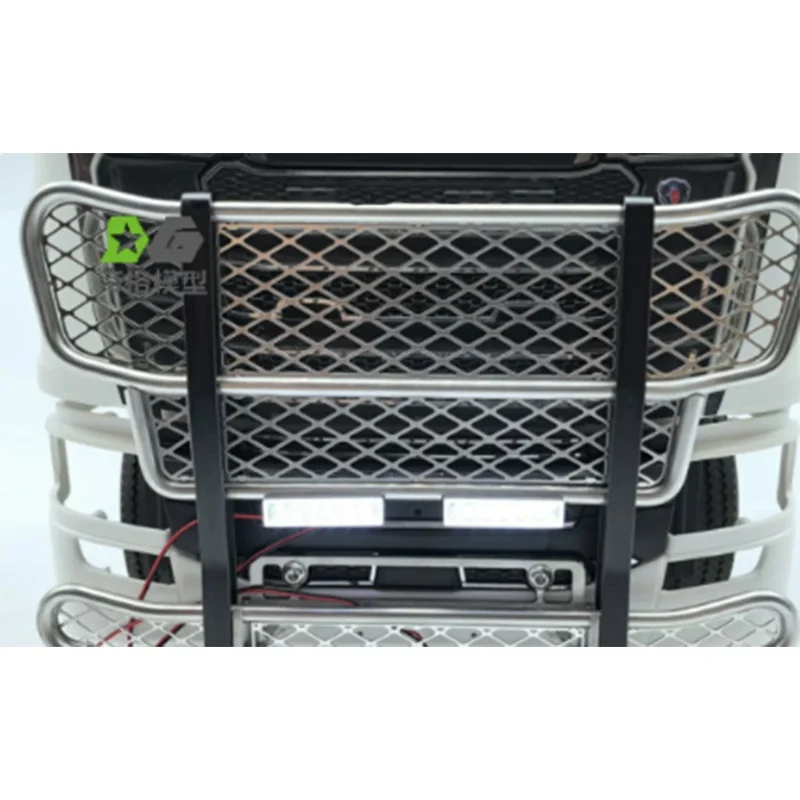 RC 1/14 Aluminium-Legierung Bull Rail Stoßstange mit LED Angel Eyes Licht für Tamiya Muldenkipper für SCANIA MAN VOLVO Tripper DIY-Teile – Detail 3