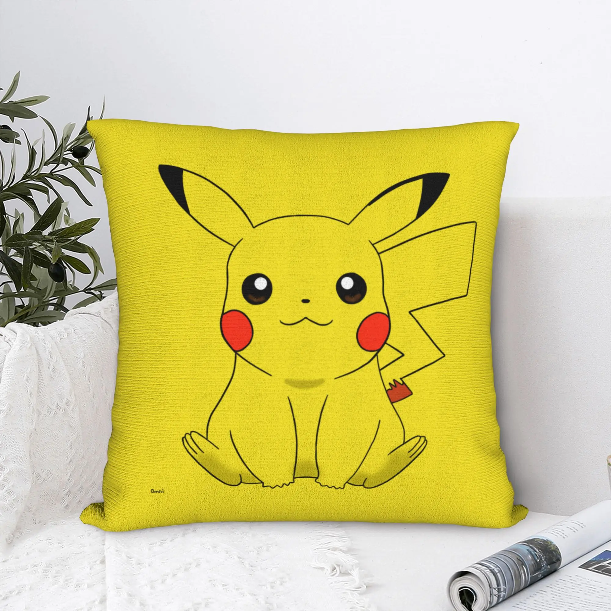 Pikachu Quadratischer Kissenbezug Polyester Dekokissen Pokemoned Kreativer Kissenbezug Wohndekoration