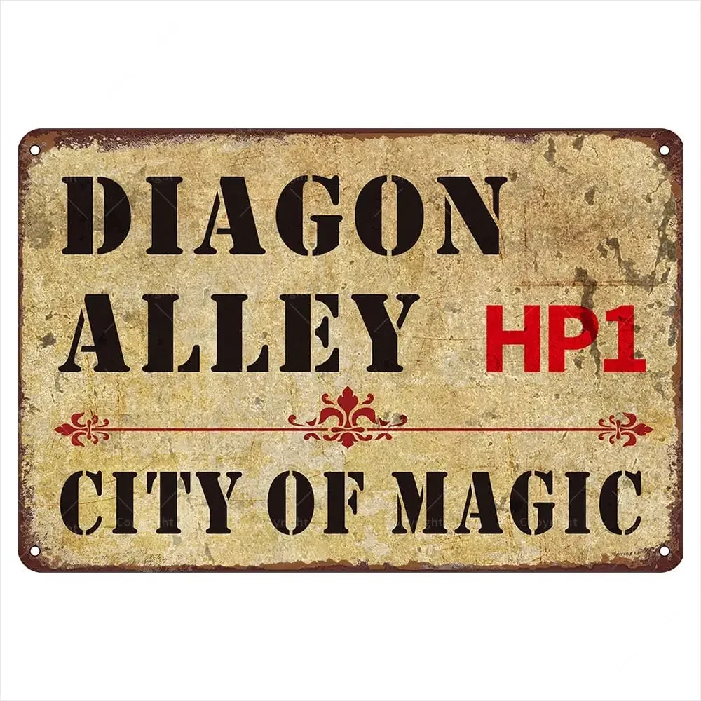 Vintage Tin Sign  - Diagon Alley HP1: City of Magic - Tin Signs Vintage Decor for Homes, Offices, and Fantasy Fans - Gifts fo