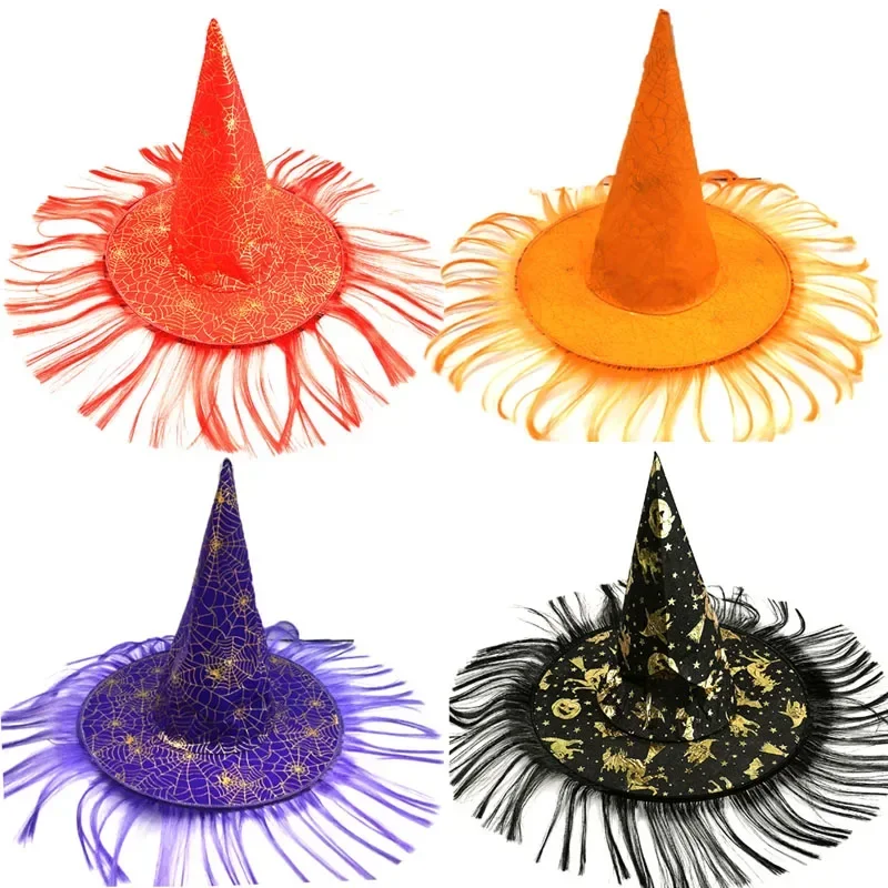 Witch Hat Ornaments Kids Adults Halloween Party Cosplay Costume Props Home Decoration Wizard Cap Funny Hat