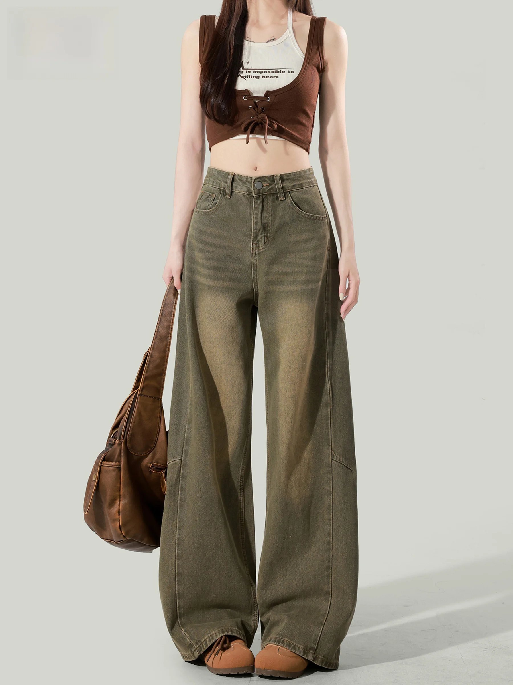 

Американские ретро-джинсы с высокой талией и широкими штанинами, женские, летние, новые, свободного кроя, с эффектом похудения, в стиле «Rusty Knife», повседневные