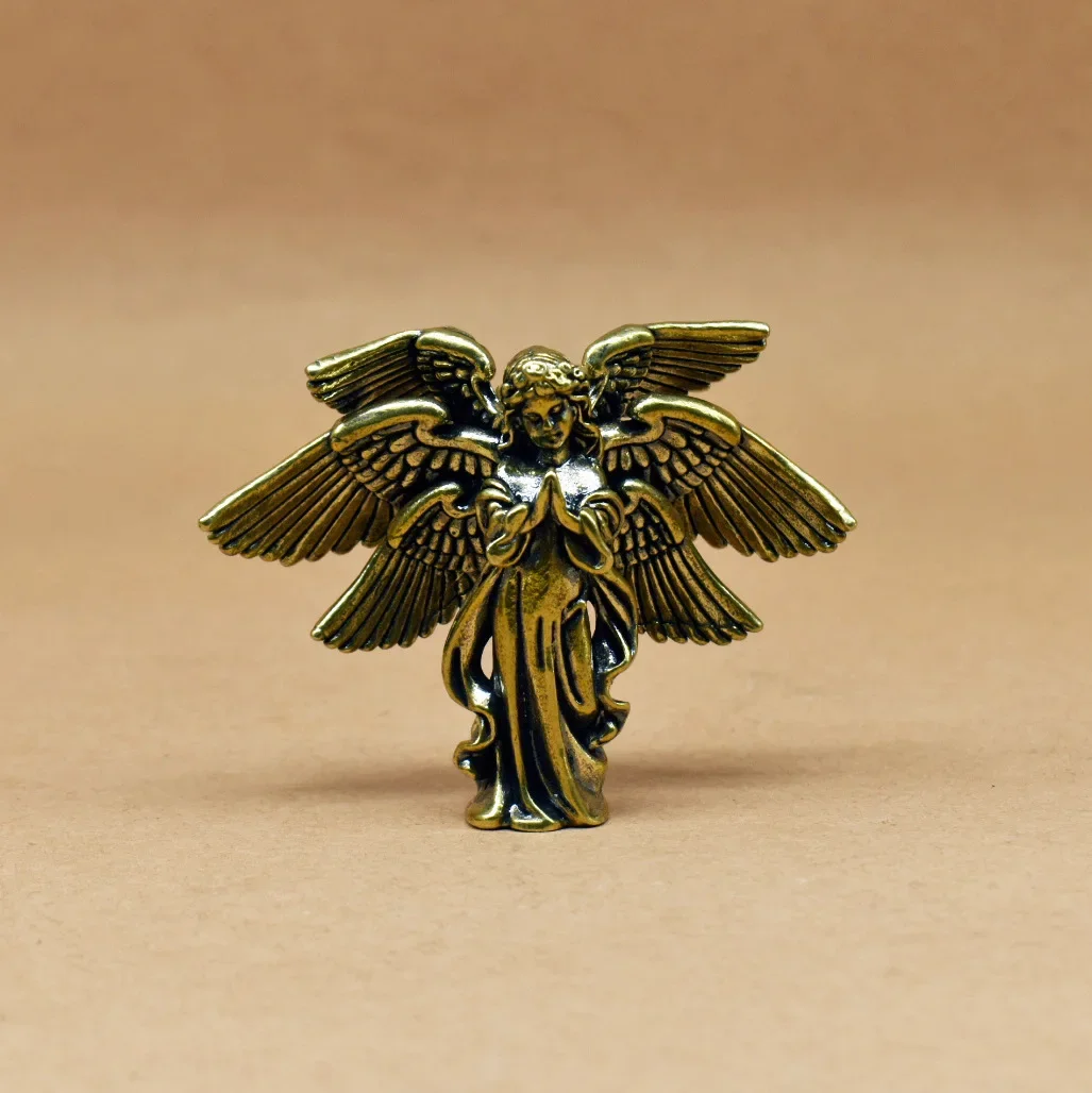 Brass Angel Figurine: Guardian Angel Wings, Antique Cupid, Desktop Home Decor