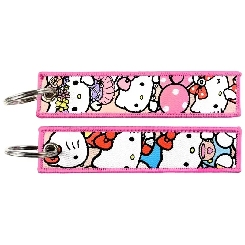 

Anime cute cartoon Sanrio series cute Hello Kitty Kuromi Cinnamon roll woven mark double-sided embroidery key chain jewelry